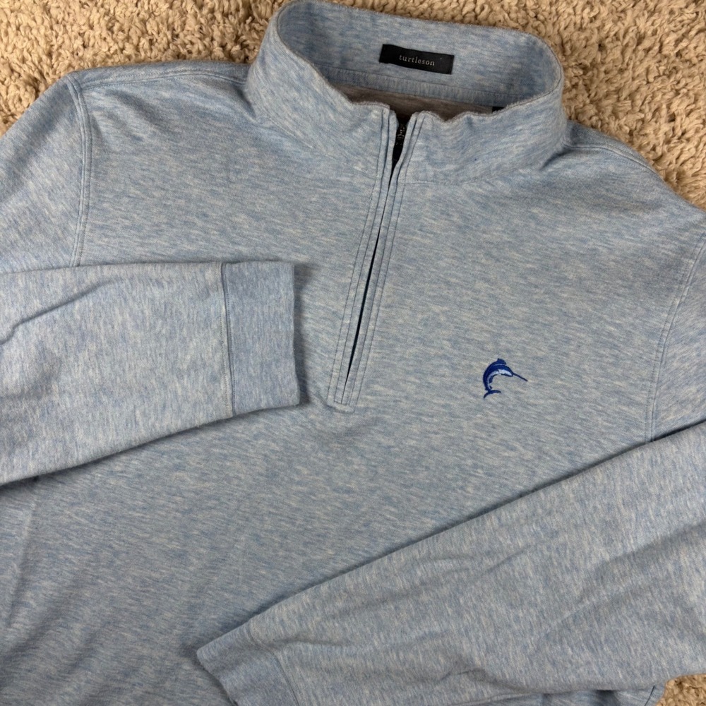 Turtleson Men 1/4 Zip Pullover Large Blue Heathered Marlin Logo Performance Golf